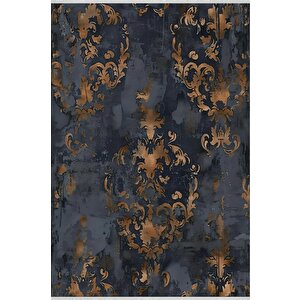 Pamuk Dokuma Taban Halı – Lacivert; Kahverengi – Damask Desen, Makinede Yıkanabilir, Kolay Temizlenebilir, Toz Ve Tüy Tutmaz, Kaymaz, Evcil Hayvan Dostu 150x240 cm