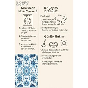 Mutfak Halısı – Mavi; Lacivert; Beyaz – Çiçek Desen, Makinede Yıkanabilir, Kolay Temizlenebilir, Toz Ve Tüy Tutmaz, Kaymaz, Evcil Hayvan Dostu