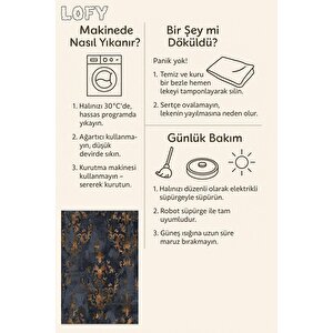 Pamuk Dokuma Taban Halı – Lacivert; Kahverengi – Damask Desen, Makinede Yıkanabilir, Kolay Temizlenebilir, Toz Ve Tüy Tutmaz, Kaymaz, Evcil Hayvan Dostu