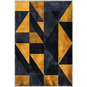 Pamuk Dokuma Taban Halı – Sarı; Siyah – Geometrik Desen, Makinede Yıkanabilir, Kolay Temizlenebilir, Toz Ve Tüy Tutmaz, Kaymaz, Evcil Hayvan Dostu