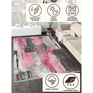 Robot Süpürgeye Uygun Halı – Pamuk Dokuma Taban Halı – Pembe; Siyah; Beyaz – Eskitilmiş Görünümlü (vintage Look) Desen, Makinede Yıkanabilir, Kolay Temizlenebilir, Toz Ve Tüy Tutmaz, Kaymaz, Evcil Hayvan Dostu 200x350 cm