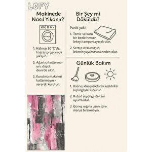 Robot Süpürgeye Uygun Halı – Pamuk Dokuma Taban Halı – Pembe; Siyah; Beyaz – Eskitilmiş Görünümlü (vintage Look) Desen, Makinede Yıkanabilir, Kolay Temizlenebilir, Toz Ve Tüy Tutmaz, Kaymaz, Evcil Hayvan Dostu