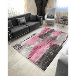 Robot Süpürgeye Uygun Halı – Pamuk Dokuma Taban Halı – Pembe; Siyah; Beyaz – Eskitilmiş Görünümlü (vintage Look) Desen, Makinede Yıkanabilir, Kolay Temizlenebilir, Toz Ve Tüy Tutmaz, Kaymaz, Evcil Hayvan Dostu