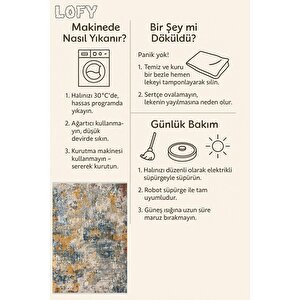 Pamuk Tabanlı Kaymaz Halı – Mavi; Sarı; Bej; Gri – Soyut Desen, Pamuk Dokuma Taban, Makinede Yıkanabilir, Kolay Temizlenebilir, Toz Ve Tüy Tutmaz, Kaymaz, Evcil Hayvan Dostu 80x150 cm