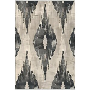 Pamuk Dokuma Taban Halı – Siyah; Krem – Soyut Desen, Makinede Yıkanabilir, Kolay Temizlenebilir, Toz Ve Tüy Tutmaz, Kaymaz, Evcil Hayvan Dostu 100x100 cm