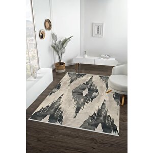 Pamuk Dokuma Taban Halı – Siyah; Krem – Soyut Desen, Makinede Yıkanabilir, Kolay Temizlenebilir, Toz Ve Tüy Tutmaz, Kaymaz, Evcil Hayvan Dostu 100x100 cm