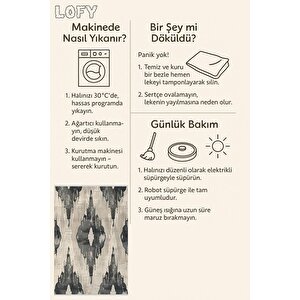 Pamuk Dokuma Taban Halı – Siyah; Krem – Soyut Desen, Makinede Yıkanabilir, Kolay Temizlenebilir, Toz Ve Tüy Tutmaz, Kaymaz, Evcil Hayvan Dostu