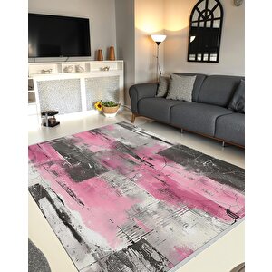 Robot Süpürgeye Uygun Halı – Pamuk Dokuma Taban Halı – Pembe; Siyah; Beyaz – Eskitilmiş Görünümlü (vintage Look) Desen, Makinede Yıkanabilir, Kolay Temizlenebilir, Toz Ve Tüy Tutmaz, Kaymaz, Evcil Hayvan Dostu 180x200 cm