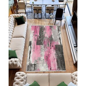 Robot Süpürgeye Uygun Halı – Pamuk Dokuma Taban Halı – Pembe; Siyah; Beyaz – Eskitilmiş Görünümlü (vintage Look) Desen, Makinede Yıkanabilir, Kolay Temizlenebilir, Toz Ve Tüy Tutmaz, Kaymaz, Evcil Hayvan Dostu