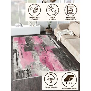 Robot Süpürgeye Uygun Halı – Pamuk Dokuma Taban Halı – Pembe; Siyah; Beyaz – Eskitilmiş Görünümlü (vintage Look) Desen, Makinede Yıkanabilir, Kolay Temizlenebilir, Toz Ve Tüy Tutmaz, Kaymaz, Evcil Hayvan Dostu