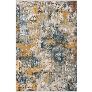 Pamuk Tabanlı Kaymaz Halı – Mavi; Sarı; Bej; Gri – Soyut Desen, Pamuk Dokuma Taban, Makinede Yıkanabilir, Kolay Temizlenebilir, Toz Ve Tüy Tutmaz, Kaymaz, Evcil Hayvan Dostu 180x270 cm