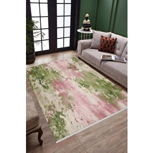 Oturma Odası Halısı – Yeşil; Pembe – Eskitilmiş Görünümlü Tasarım, Makinede Yıkanabilir, Kolay Temizlenebilir, Toz Ve Tüy Tutmaz, Kaymaz, Evcil Hayvan Dostu