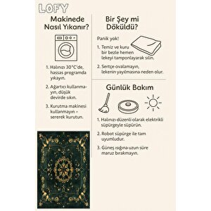 Mutfak Halısı – Yeşil; Altın – Eskitilmiş Görünümlü Oriental Desen, Makinede Yıkanabilir, Kolay Temizlenebilir, Toz Ve Tüy Tutmaz, Kaymaz, Evcil Hayvan Dostu