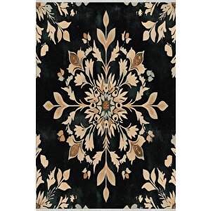 Mutfak Halısı – Siyah; Bej; Kahverengi – Floral Desen, Makinede Yıkanabilir, Kolay Temizlenebilir, Toz Ve Tüy Tutmaz, Kaymaz, Evcil Hayvan Dostu 120x270 cm