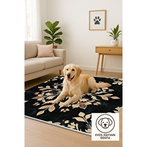 Mutfak Halısı – Siyah; Bej; Kahverengi – Floral Desen, Makinede Yıkanabilir, Kolay Temizlenebilir, Toz Ve Tüy Tutmaz, Kaymaz, Evcil Hayvan Dostu
