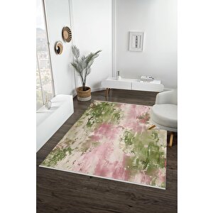 Oturma Odası Halısı – Yeşil; Pembe – Eskitilmiş Görünümlü Tasarım, Makinede Yıkanabilir, Kolay Temizlenebilir, Toz Ve Tüy Tutmaz, Kaymaz, Evcil Hayvan Dostu
