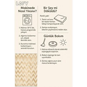 Pamuk Dokuma Taban Halı – Beige; Cream – Chevron / Zig Zag Desen, Makinede Yıkanabilir, Kolay Temizlenebilir, Toz Ve Tüy Tutmaz, Kaymaz, Evcil Hayvan Dostu