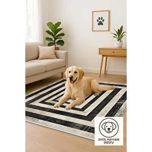 Robot Süpürgeye Uygun Halı – Pamuk Dokuma Taban Halı – Siyah; Gri; Beyaz – Geometrik Desen, Makinede Yıkanabilir, Kolay Temizlenebilir, Toz Ve Tüy Tutmaz, Kaymaz, Evcil Hayvan Dostu