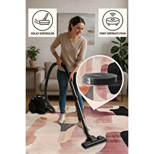 Oturma Odası Halısı – Siyah; Krem – Soyut Desen, Makinede Yıkanabilir, Kolay Temizlenebilir, Toz Ve Tüy Tutmaz, Kaymaz, Evcil Hayvan Dostu
