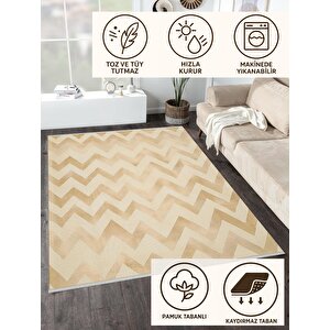 Pamuk Dokuma Taban Halı – Beige; Cream – Chevron / Zig Zag Desen, Makinede Yıkanabilir, Kolay Temizlenebilir, Toz Ve Tüy Tutmaz, Kaymaz, Evcil Hayvan Dostu