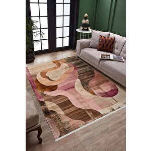 Oturma Odası Halısı – Siyah; Krem – Soyut Desen, Makinede Yıkanabilir, Kolay Temizlenebilir, Toz Ve Tüy Tutmaz, Kaymaz, Evcil Hayvan Dostu