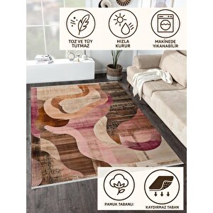 Oturma Odası Halısı – Siyah; Krem – Soyut Desen, Makinede Yıkanabilir, Kolay Temizlenebilir, Toz Ve Tüy Tutmaz, Kaymaz, Evcil Hayvan Dostu