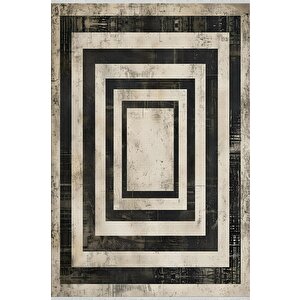 Robot Süpürgeye Uygun Halı – Pamuk Dokuma Taban Halı – Siyah; Gri; Beyaz – Geometrik Desen, Makinede Yıkanabilir, Kolay Temizlenebilir, Toz Ve Tüy Tutmaz, Kaymaz, Evcil Hayvan Dostu 80x80 cm