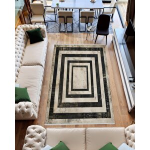 Robot Süpürgeye Uygun Halı – Pamuk Dokuma Taban Halı – Siyah; Gri; Beyaz – Geometrik Desen, Makinede Yıkanabilir, Kolay Temizlenebilir, Toz Ve Tüy Tutmaz, Kaymaz, Evcil Hayvan Dostu 80x80 cm