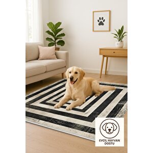 Robot Süpürgeye Uygun Halı – Pamuk Dokuma Taban Halı – Siyah; Gri; Beyaz – Geometrik Desen, Makinede Yıkanabilir, Kolay Temizlenebilir, Toz Ve Tüy Tutmaz, Kaymaz, Evcil Hayvan Dostu