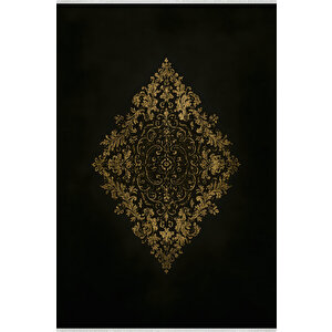 Pamuk Dokuma Taban Halı – Siyah; Altın Sarısı – Geleneksel Desen, Makinede Yıkanabilir, Kolay Temizlenebilir, Toz Ve Tüy Tutmaz, Kaymaz, Evcil Hayvan Dostu 180x270 cm