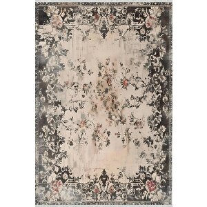 Pamuk Tabanlı Kaymaz Halı – Bej; Siyah; Kırmızı – Oriental Desen, Pamuk Dokuma Taban, Makinede Yıkanabilir, Kolay Temizlenebilir, Toz Ve Tüy Tutmaz, Kaymaz, Evcil Hayvan Dostu 180x200 cm