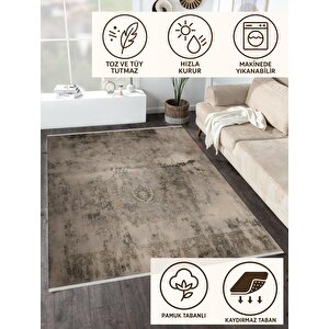 160 X 230 Halı – Kahverengi; Krem – Eskitilmiş Görünümlü Tasarım, Makinede Yıkanabilir, Kolay Temizlenebilir, Toz Ve Tüy Tutmaz, Kaymaz, Evcil Hayvan Dostu