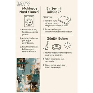 Robot Süpürgeye Uygun Halı – Pamuk Dokuma Taban Halı – Turkuaz; Kahverengi; Bej – Soyut Fırça Darbeli Tasarım, Makinede Yıkanabilir, Kolay Temizlenebilir, Toz Ve Tüy Tutmaz, Kaymaz, Evcil Hayvan Dostu 180x270 cm