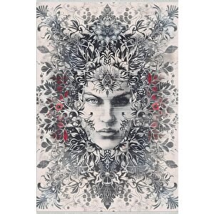 Pamuk Tabanlı Kaymaz Halı – Krem; Siyah; Gri; Kırmızı – Soyut Desen, Pamuk Dokuma Taban, Makinede Yıkanabilir, Kolay Temizlenebilir, Toz Ve Tüy Tutmaz, Kaymaz, Evcil Hayvan Dostu 80x80 cm