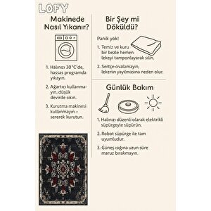 Pamuk Dokuma Taban Halı – Siyah; Krem; Kırmızı – Eskitilmiş Görünümlü Klasik Desen, Makinede Yıkanabilir, Kolay Temizlenebilir, Toz Ve Tüy Tutmaz, Kaymaz, Evcil Hayvan Dostu