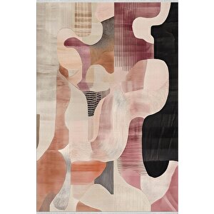 Oturma Odası Halısı – Siyah; Krem – Soyut Desen, Makinede Yıkanabilir, Kolay Temizlenebilir, Toz Ve Tüy Tutmaz, Kaymaz, Evcil Hayvan Dostu 160x350 cm