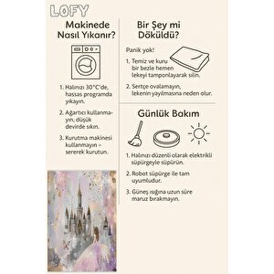 Kız Çocuk Odası Halı – Pembe; Mor; Gri – Çocuk Desen, Makinede Yıkanabilir, Kolay Temizlenebilir, Toz Ve Tüy Tutmaz, Kaymaz, Evcil Hayvan Dostu