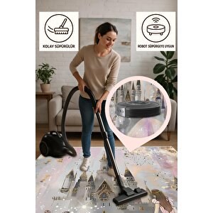 Kız Çocuk Odası Halı – Pembe; Mor; Gri – Çocuk Desen, Makinede Yıkanabilir, Kolay Temizlenebilir, Toz Ve Tüy Tutmaz, Kaymaz, Evcil Hayvan Dostu