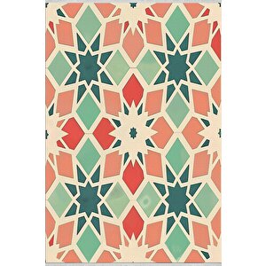 Pamuk Dokuma Taban Halı – Green; Red; Orange; Cream – Geometric Desen, Makinede Yıkanabilir, Kolay Temizlenebilir, Toz Ve Tüy Tutmaz, Kaymaz, Evcil Hayvan Dostu