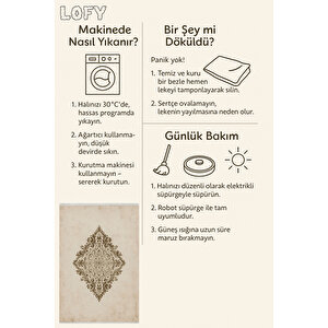 Pamuk Dokuma Taban Halı – Bej; Altın Sarısı – Geleneksel Desen, Makinede Yıkanabilir, Kolay Temizlenebilir, Toz Ve Tüy Tutmaz, Kaymaz, Evcil Hayvan Dostu 120x270 cm