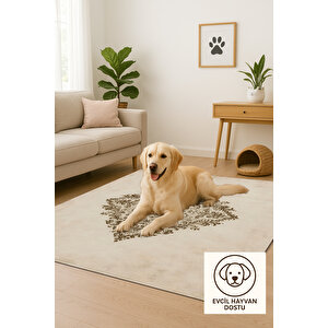 Pamuk Dokuma Taban Halı – Bej; Altın Sarısı – Geleneksel Desen, Makinede Yıkanabilir, Kolay Temizlenebilir, Toz Ve Tüy Tutmaz, Kaymaz, Evcil Hayvan Dostu