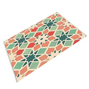 Pamuk Dokuma Taban Halı – Green; Red; Orange; Cream – Geometric Desen, Makinede Yıkanabilir, Kolay Temizlenebilir, Toz Ve Tüy Tutmaz, Kaymaz, Evcil Hayvan Dostu