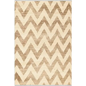 Mutfak Halısı – Bej; Kahverengi – Zigzag Desen, Makinede Yıkanabilir, Kolay Temizlenebilir, Toz Ve Tüy Tutmaz, Kaymaz, Evcil Hayvan Dostu 80x150 cm