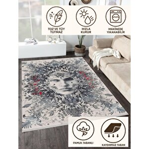Pamuk Tabanlı Kaymaz Halı – Krem; Siyah; Gri; Kırmızı – Soyut Desen, Pamuk Dokuma Taban, Makinede Yıkanabilir, Kolay Temizlenebilir, Toz Ve Tüy Tutmaz, Kaymaz, Evcil Hayvan Dostu
