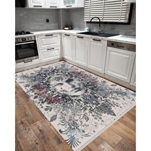 Pamuk Tabanlı Kaymaz Halı – Krem; Siyah; Gri; Kırmızı – Soyut Desen, Pamuk Dokuma Taban, Makinede Yıkanabilir, Kolay Temizlenebilir, Toz Ve Tüy Tutmaz, Kaymaz, Evcil Hayvan Dostu