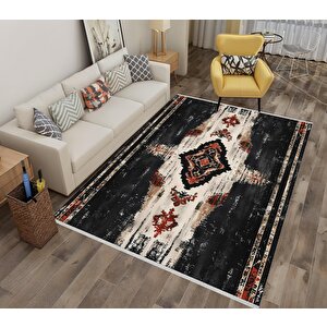 Pamuk Dokuma Taban Halı – Siyah; Krem; Kırmızı; Kahverengi – Geleneksel Desen, Makinede Yıkanabilir, Kolay Temizlenebilir, Toz Ve Tüy Tutmaz, Kaymaz, Evcil Hayvan Dostu