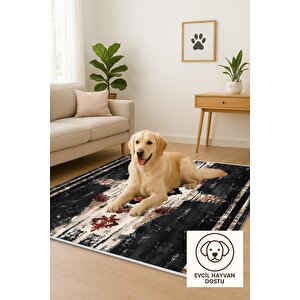 Pamuk Dokuma Taban Halı – Siyah; Krem; Kırmızı; Kahverengi – Geleneksel Desen, Makinede Yıkanabilir, Kolay Temizlenebilir, Toz Ve Tüy Tutmaz, Kaymaz, Evcil Hayvan Dostu 160x350 cm