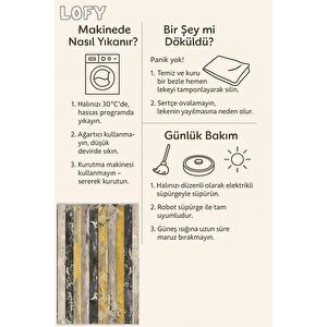 Pamuk Dokuma Taban Halı – Sarı; Siyah; Gri; Bej – Striped Desen, Makinede Yıkanabilir, Kolay Temizlenebilir, Toz Ve Tüy Tutmaz, Kaymaz, Evcil Hayvan Dostu
