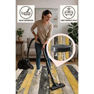 Pamuk Dokuma Taban Halı – Sarı; Siyah; Gri; Bej – Striped Desen, Makinede Yıkanabilir, Kolay Temizlenebilir, Toz Ve Tüy Tutmaz, Kaymaz, Evcil Hayvan Dostu