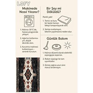 Pamuk Dokuma Taban Halı – Siyah; Krem; Kırmızı; Kahverengi – Geleneksel Desen, Makinede Yıkanabilir, Kolay Temizlenebilir, Toz Ve Tüy Tutmaz, Kaymaz, Evcil Hayvan Dostu